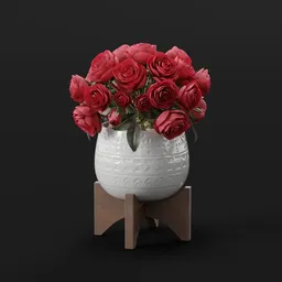 White Ceramic Vase with Red Roses