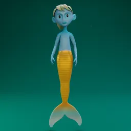 3D merman model with yellow tail fin, designed for Blender showcasing fantasy aquatic character design.