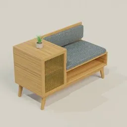 Mid-Century Bench Cabinet with Cushion