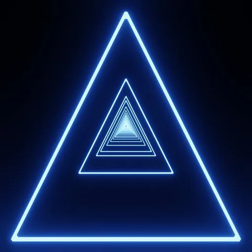 Glowing blue neon triangles in a tunnel formation, Blender 3D abstract scene for VJ loops and creative design.