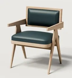 Detailed 3D model showcasing a handcrafted wooden armchair with green cushion, ideal for Blender rendering.
