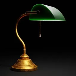 "Copper banker's lamp with green shade on a gold base, inspired by Maginel Wright Enright Barney's design. Perfect for table lamps category in Blender 3D, with a vintage raypunk look and style of Ilya Kushinov. Ideal for 3D modeling enthusiasts looking for unique and trending designs."