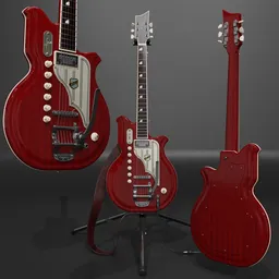 Detailed 3D model of a red VAL National PRO electric guitar with accessories, ready for rendering in Blender.