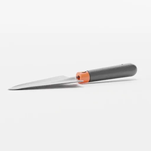 Detailed 3D rendering of a hand trowel, suitable for construction and DIY projects, compatible with Blender.
