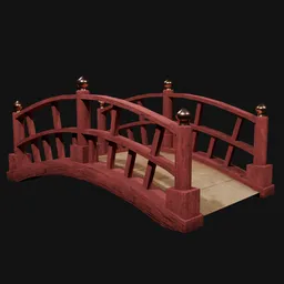 Detailed 3D model of a curved wooden bridge, rendered in Blender, suitable for exterior design visualizations.