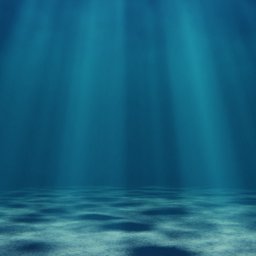Underwater 3D scene with adjustable light rays and clear seabed for creative customization in Blender.