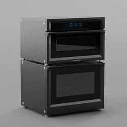 Highly detailed Blender 3D rendering of a modern double oven with touch controls.