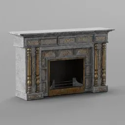 Detailed 3D rendering of an antique White Rococo fireplace for Blender modeling.