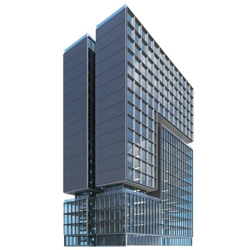 Detailed modern high-rise 3D building model for Blender, ideal for urban architectural visualizations.