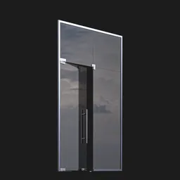 Detailed 3D glass door model with metallic handle, ideal for Blender architectural rendering and virtual interior design.