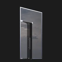 "GlassDoor 03" 3D model for Blender 3D - A sleek glass door with a handle, side view profile centered, inspired by Paul Emmert and perfect for any escape room or architectural visualization project. Rendered in octane, with highly detailed 8k textures.