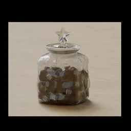 High-quality 3D-rendered glass jar filled with coffee beans, designed for Blender, showcasing realistic textures and lighting.