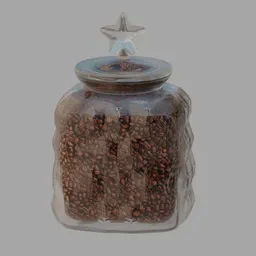 High-quality 3D-rendered glass jar filled with coffee beans, designed for Blender, showcasing realistic textures and lighting.