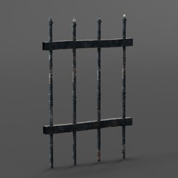 "Metal graveyard fence 3D model for Blender 3D. Perfect for creating eerie scenes with human prisoner or RPG game inventory items. Inspired by Guan Daosheng art style and Vermintide 2 video game."