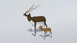 Low Poly 3D blackbuck with calf, optimized for CG visualization, detailed 10-mesh structures, and separate components for eyes and teeth.