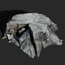 Highly detailed 3D model of a textured, weathered tree stump suitable for Blender rendering.