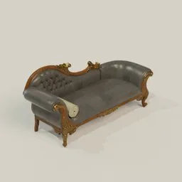 Detailed 3D baroque-style sofa using 2k materialiq textures, compatible with Blender rendering.