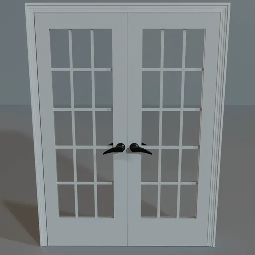 Detailed 3D rendering of classic French Doors with paneled glass for Blender modeling, showcasing natural light design elements.