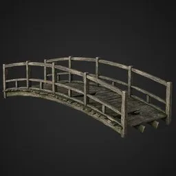 Detailed 3D wooden bridge model showcasing traditional Japanese design, suitable for Blender rendering and historic virtual environments.
