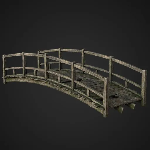 Detailed 3D wooden bridge model showcasing traditional Japanese design, suitable for Blender rendering and historic virtual environments.