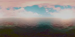 Vivid ocean HDR lighting with pink-blue clouds for 3D scene rendering