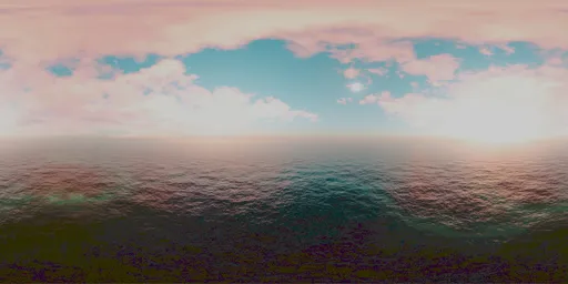 Vivid ocean HDR lighting with pink-blue clouds for 3D scene rendering