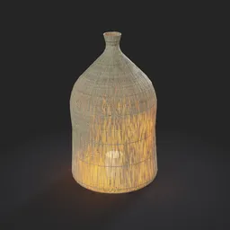 Detailed 3D-rendered straw pitcher model with internal candle glow, suitable for Blender projects.