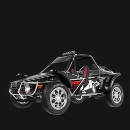 "High-quality 3D model of a black and red off-road buggy for Blender 3D. Perfect for off-road driving, this subdividable car features a rugged design, ready for use with Subdivision Surface. Enhance your Blender experience with this detailed model, ideal for various projects."