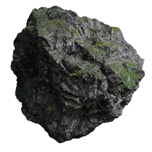 High-quality PBR mossy rock texture for 3D modeling, perfect for Blender and other 3D applications.