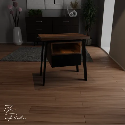 Modern 3D model of an oak nightstand with LED lighting feature, showcasing sleek design and functional elegance for interior renderings in Blender.