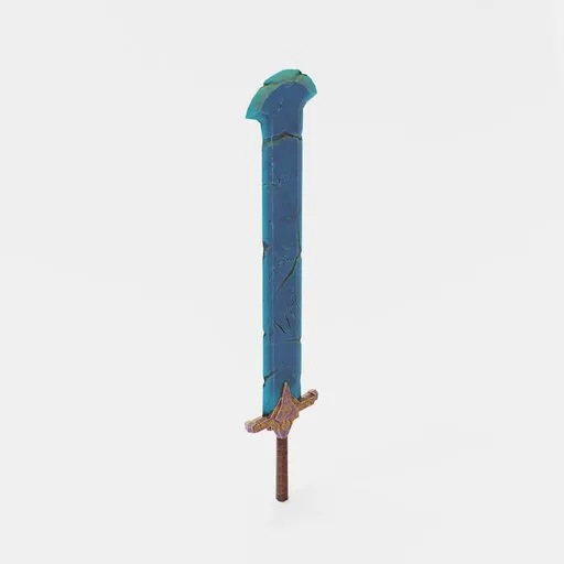 Fantasy Blender 3D model of a vibrant, hand-painted stone sword with textured details for game design.