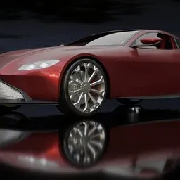 "A red Aston Martin Vantage 3D model rendered in Blender with a reflective surface. This aristocratic sports car is inspired by Robert Scott Lauder, featuring a sleek and streamlined design. Rigged with only a seat and steering wheel as its interior, this model is perfect for your Blender 3D projects."