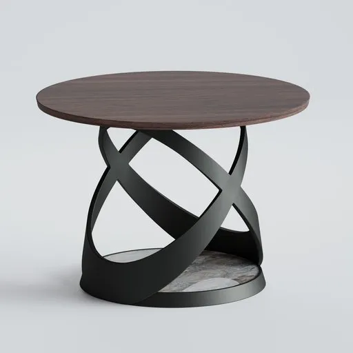 Highly-detailed 3D model showcasing a round wooden top and intricate metal base, ideal for Blender 3D visualizations.