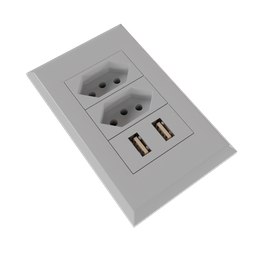"White electrical outlet with USB ports, suitable for Blender 3D scenes. This high-quality power plug model features a symmetrical layout and sleek design. Perfect for adding a modern touch to your office or home setup."