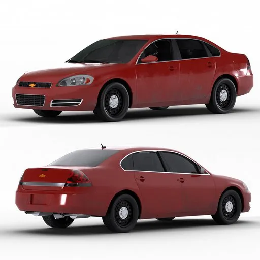 Highly detailed 2020 Chevy Impala 3D model with interior, procedural shaders and rigging for animation in Blender.