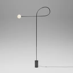 Minimalistic 3D model of a modern floor lamp with an arched design and spherical light for Blender rendering.