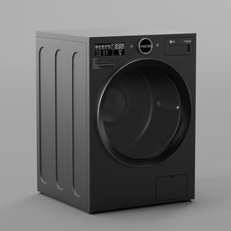 "Black LG washing machine with manual technology for Blender 3D. Ideal for household appliances category. Perfect for designing bathrooms and clothes washing scenes."