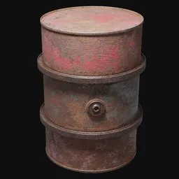 Detailed 3D model of a worn, rusty red barrel, suitable for Blender rendering and industrial scene design.