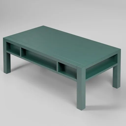 3D model of a teal, wooden-based coffee table suitable for Blender rendering in modern and rustic interior designs.