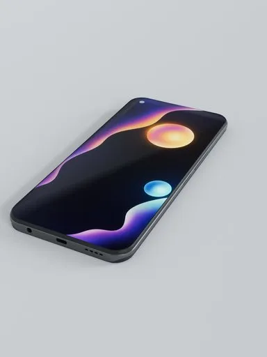3D rendered smartphone with vibrant screen, compatible with Blender, ideal for digital modeling and animation.