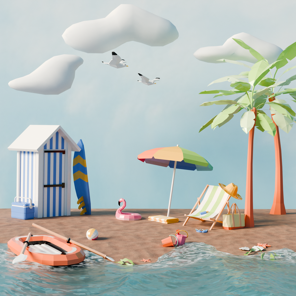 Lowpoly Beach | Nature scenes | BlenderKit