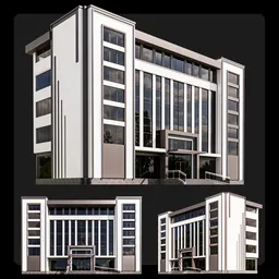 Detailed 3D model of a modern clinic building for Blender architectural visualization.