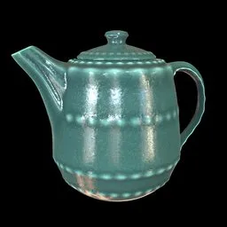 Detailed 3D-rendered turquoise kettle with bead-like embellishments, ideal for Blender 3D projects.
