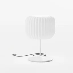 "Bed Table Lamp: A close-up view of a sleek, modern table lamp with a cable, designed in Blender 3D. Inspired by Eero Järnefelt, dribbble, baki, radio box, qifeng lin, and lux, this 3D model showcases a large lamp resembling lollypops, reminiscent of the works by Modest Urgell and jony ive. It sits in a minimalistic white room, captured beautifully by Puru, offering a stylish addition to any interior design project."