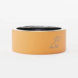 Orange 3D-printed dog bowl with detailed engraving, created in Blender, ideal for pet-related 3d assets.