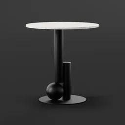 High-quality 3D render of a modern marble-topped table with geometric base design suitable for Blender 3D projects.
