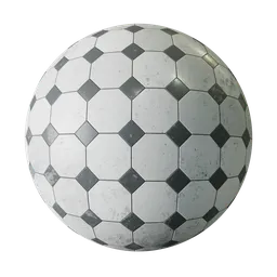 High-quality PBR material of black and white vintage tiles for 3D modeling and Blender artists.