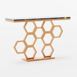 "Premium quality Honeycomb Motif Copper Metal Console 3D model for Blender 3D. Perfect addition for living rooms, bedrooms, offices, and hotels. Water splash proof and easy to clean with a beautiful matte subtle effect."