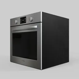 Realistic 3D Bosch oven model for Blender, high-detail stainless steel finish with digital display.