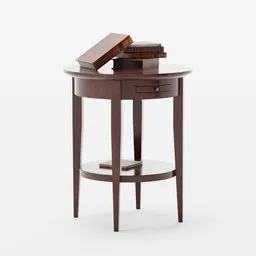 "Small living room table with books on mahogany desk, rendered in Blender 3D. This 3D model showcases a stylish table featuring an angular asymmetrical design, with a book placed on top. Perfect for interior design and architectural projects in Blender 3D."